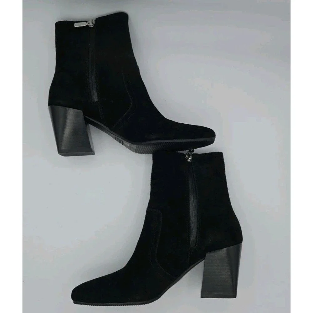 Blondo Sadie Waterproof Bootie Woman Black Suede Ankle Block Heel Boots Size 9